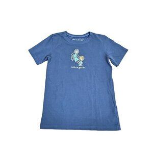 Life Is Good Kids Large T-Shirt Basketball Graphic Blue Crew Neck Cotton